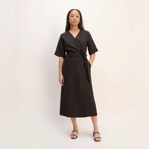 Everlane The Wrap Dress in Linen in Black Size M